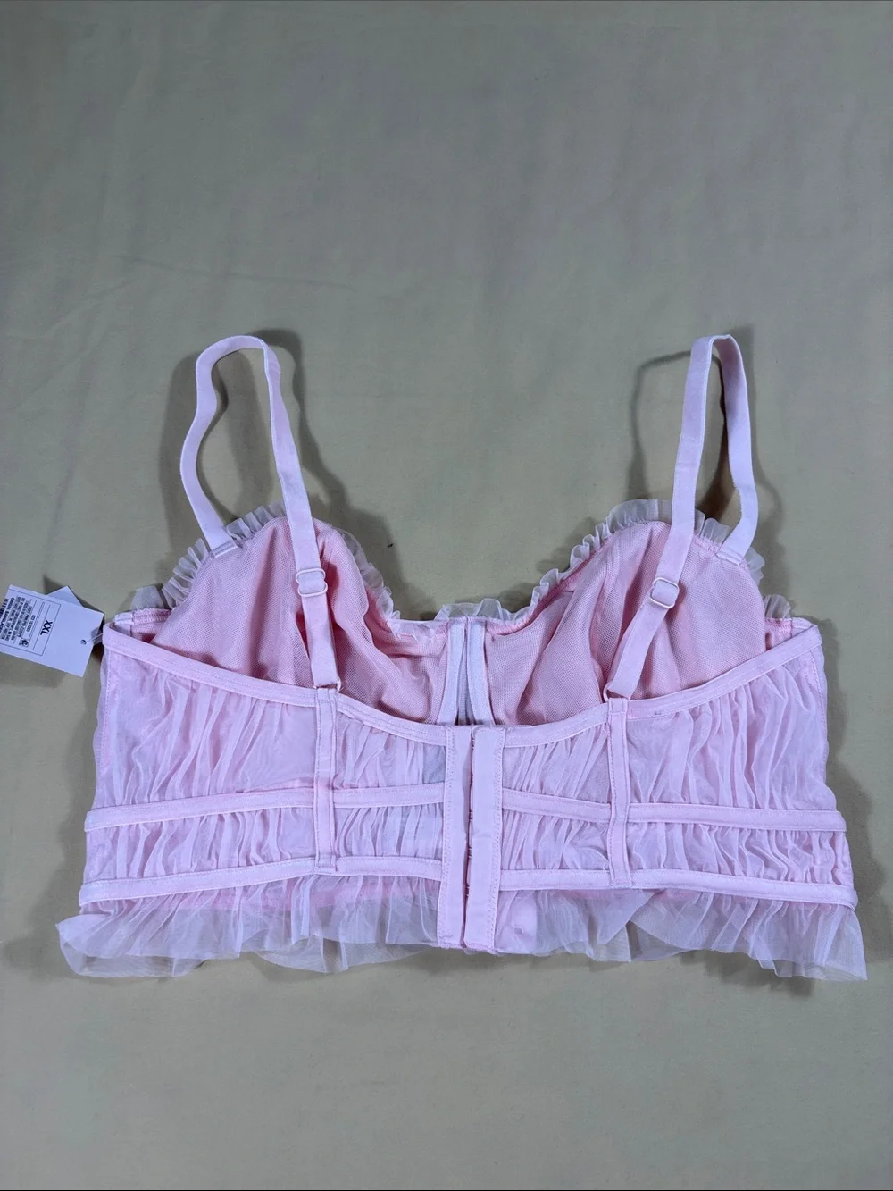 Auden Pink Velour Ruffle Lingerie Set Womens XXL Thong Underwire Matching NWT